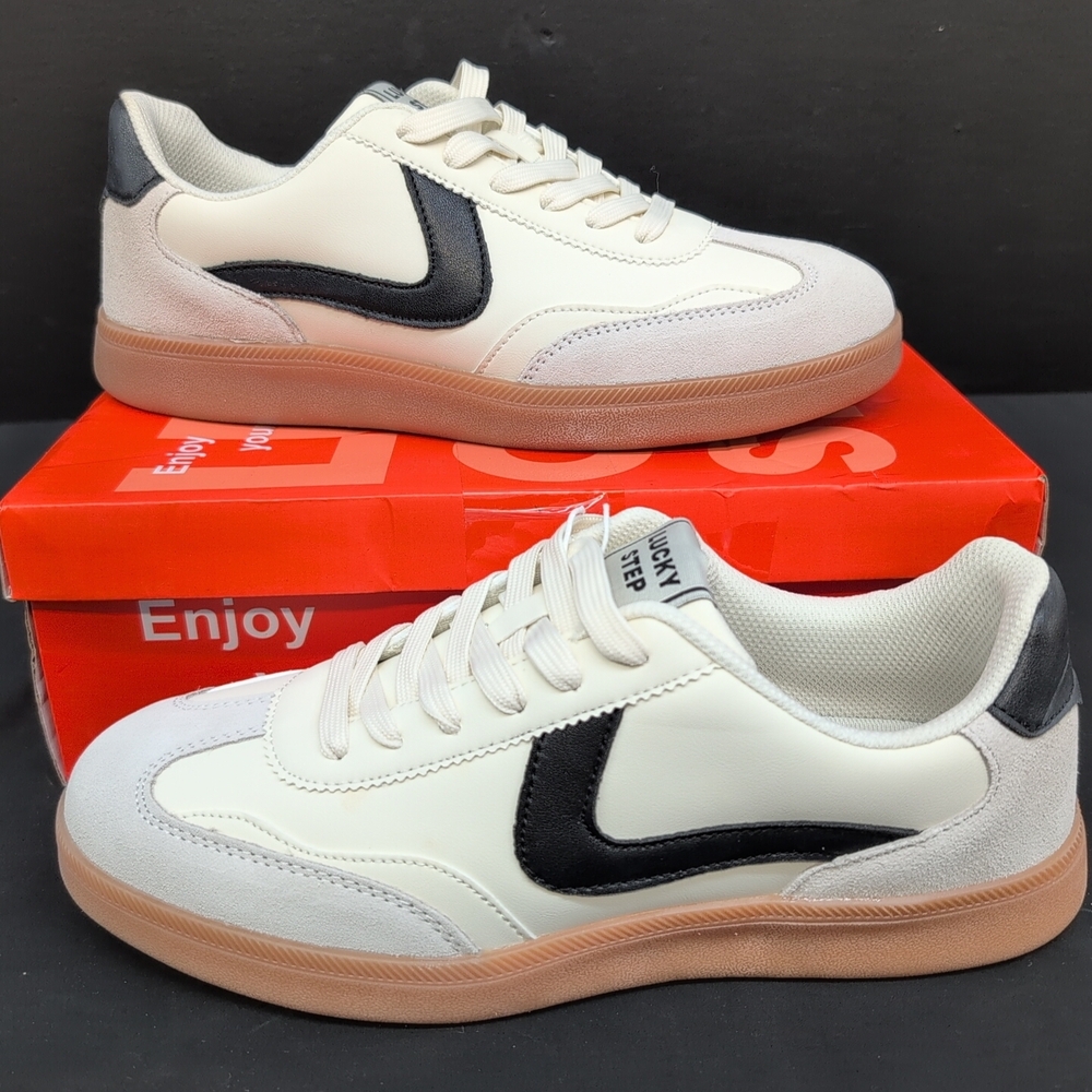 Lucky Step Women's Classic Fashion Skate Shoes Sneakers US 11 Black Beige